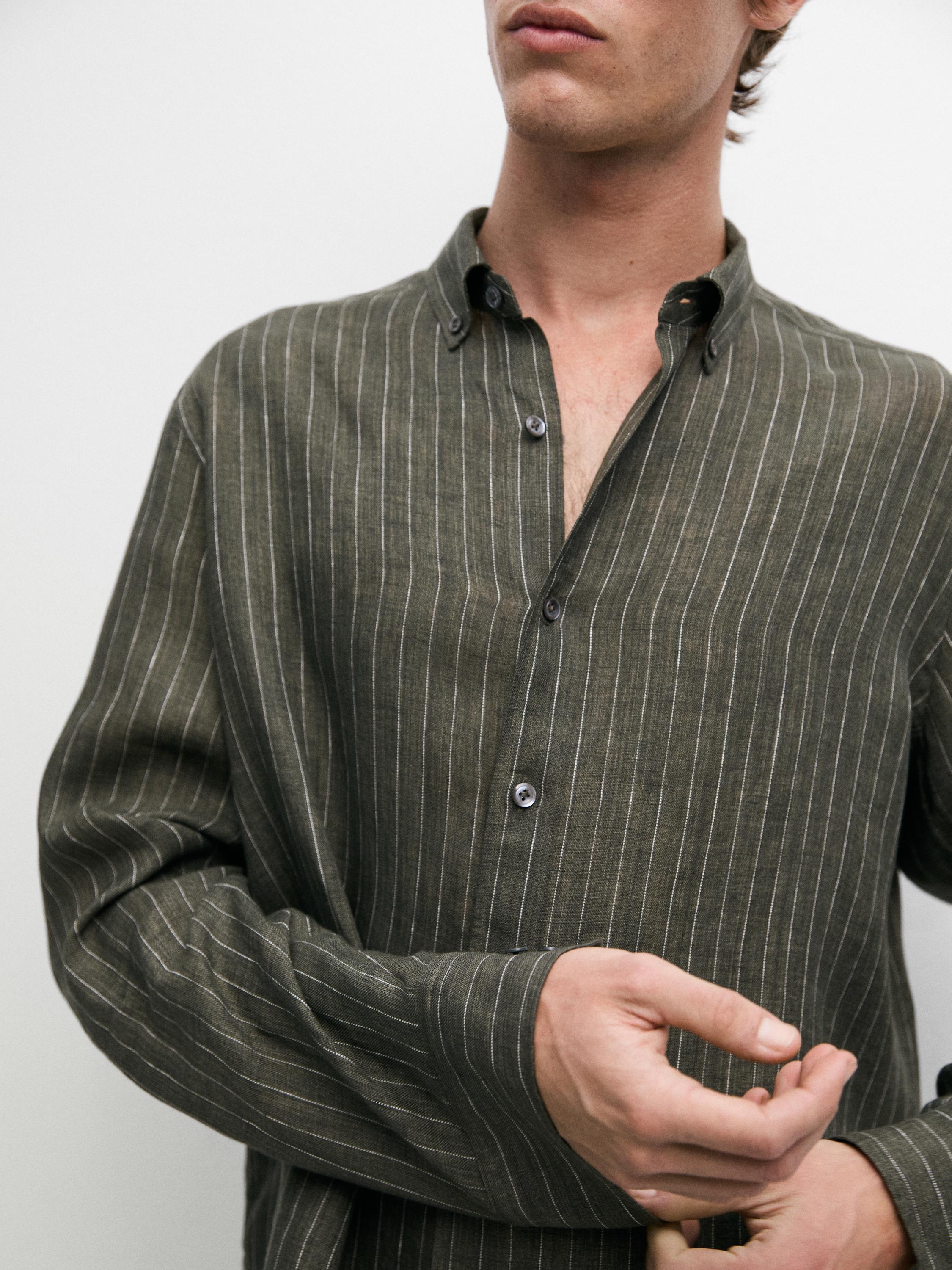 100% linen regular fit striped flowing shirt